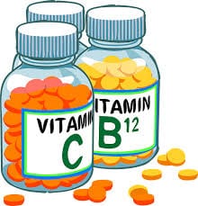 drawing of three bottles of vitamins