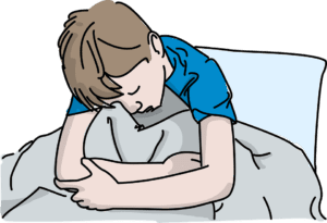 drawing of sick child in bed