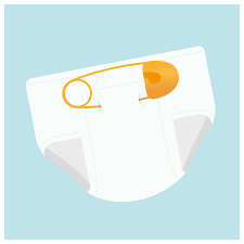 drawing of a cloth diaper with large gold diaper pin