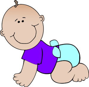 cartoon drawing of smiling baby in crawling position