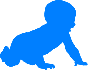 blue silhouette of crawling baby