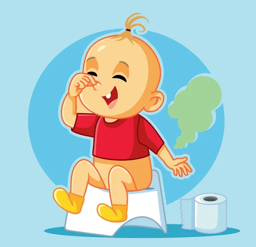 baby on potty chair holding his nose