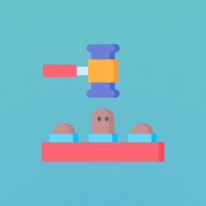 Cartoon-style hammer about to hit a wart-like figure in a whack-a-mole game.