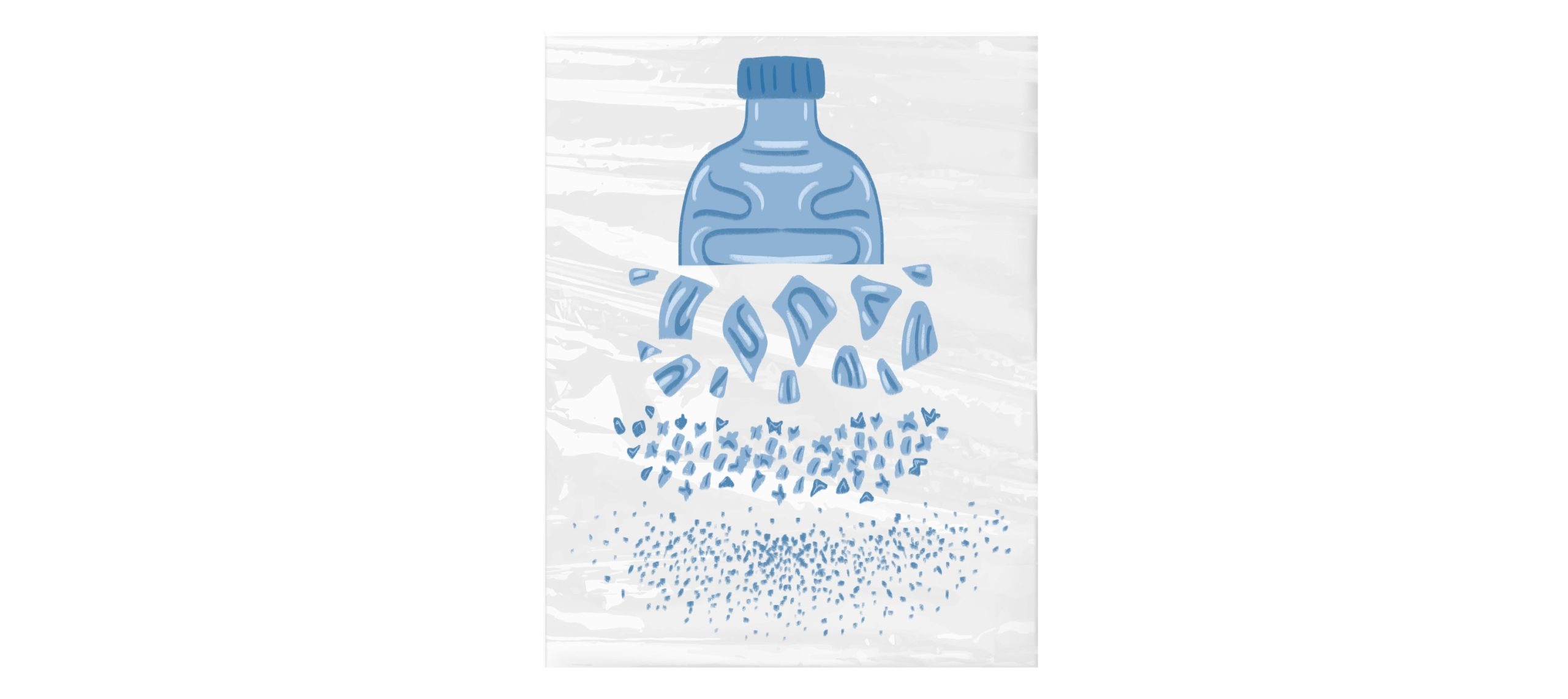 plastic bottle shown breaking down into microplastic