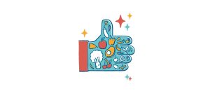 thumbs up with cartoon food items