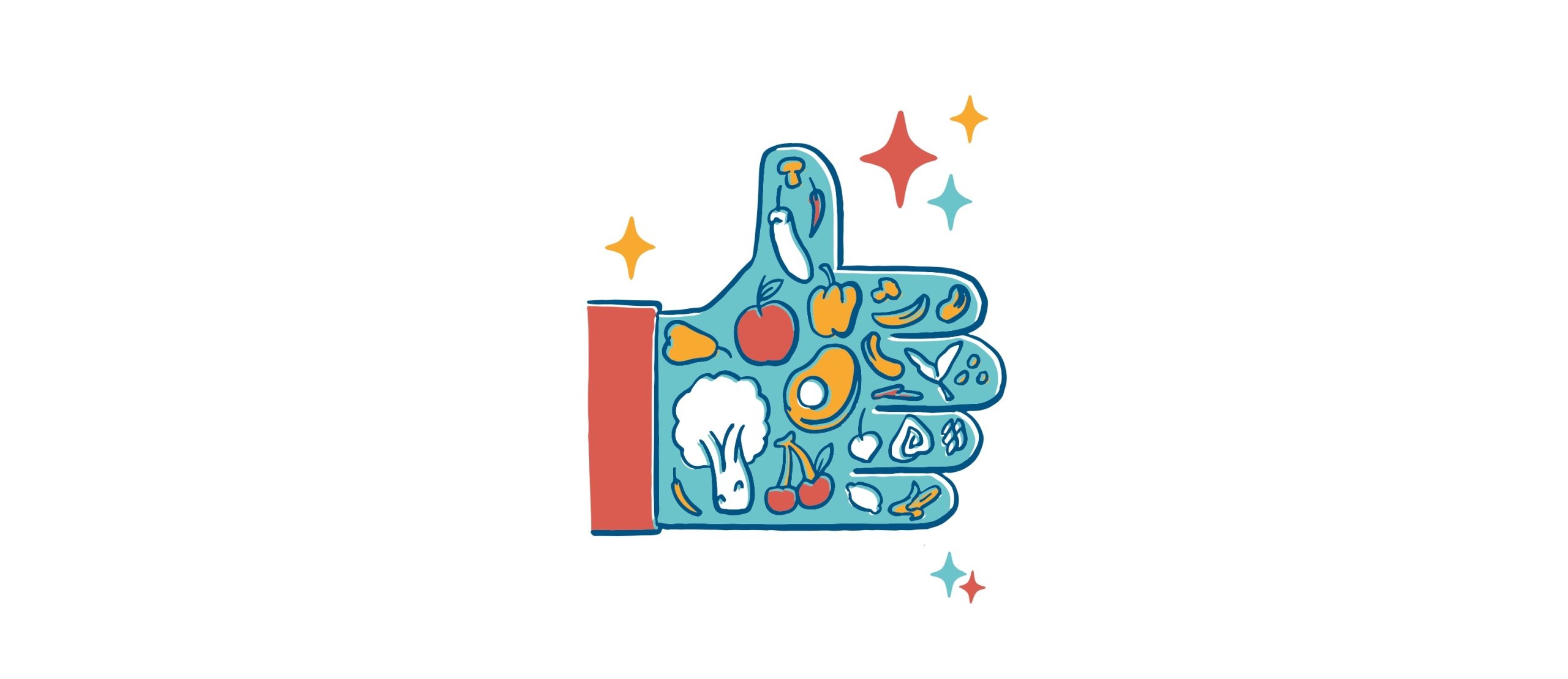 thumbs up with cartoon food items